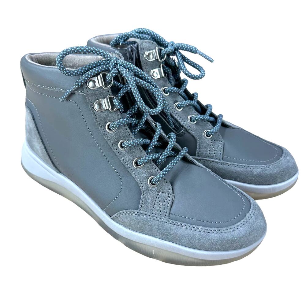 Vionic NWOB Whitley Sneaker Boot Charcoal Size 7.5 Suede Leather Lace Up Gray